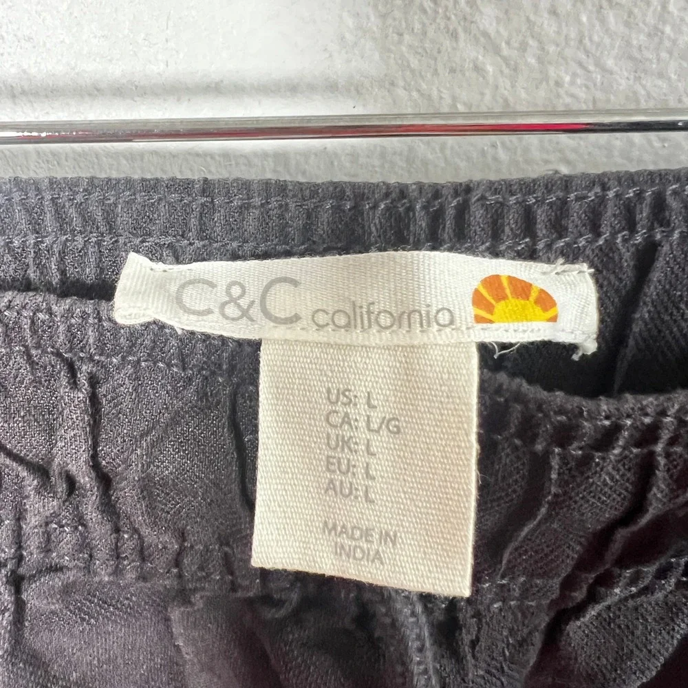 C&C California Wide Leg Pants Womens Large Gray Linen Blend Drawstring Pockets - Picture 3 of 7